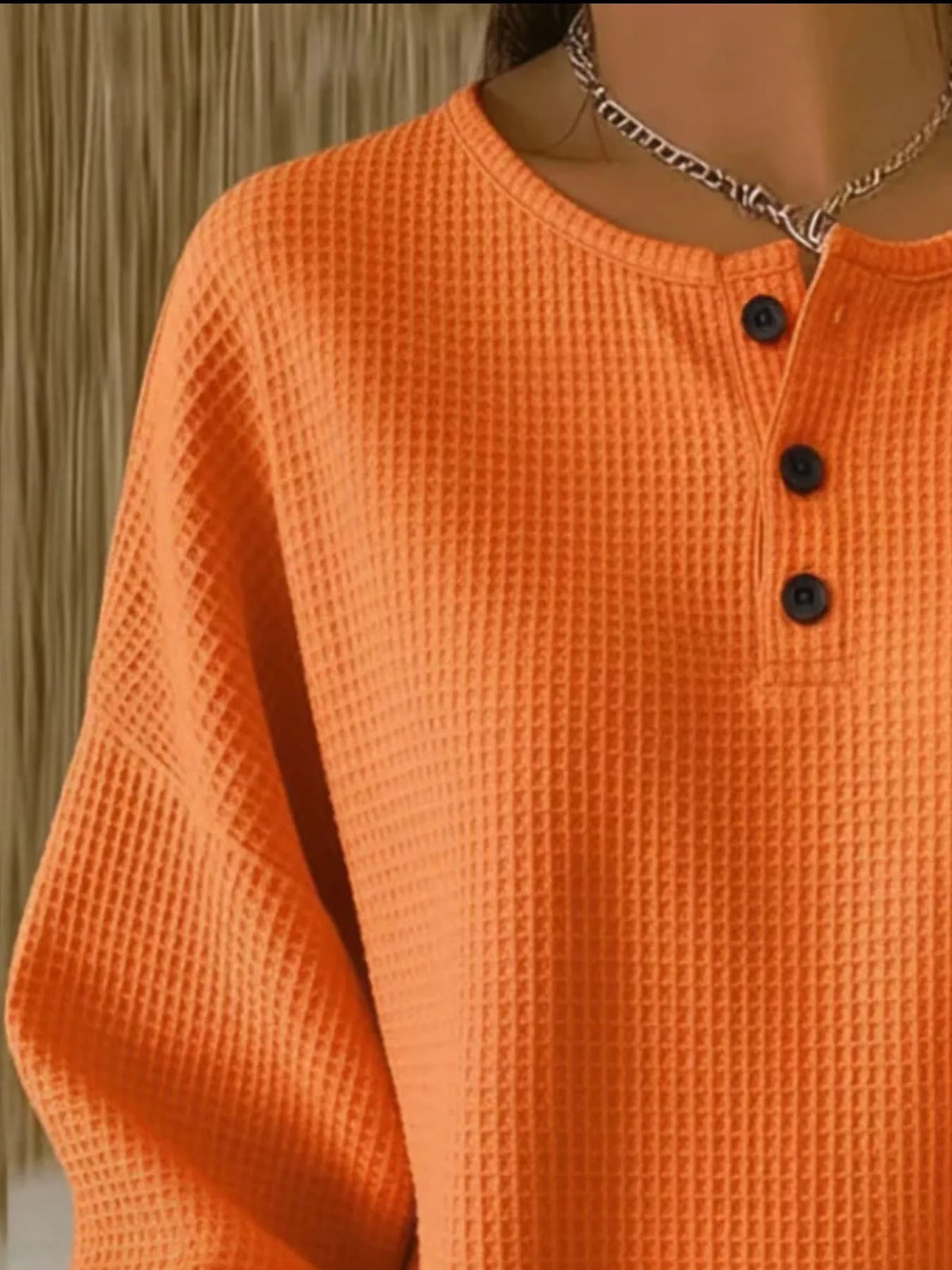 Full Size Waffle Knit Button Detail