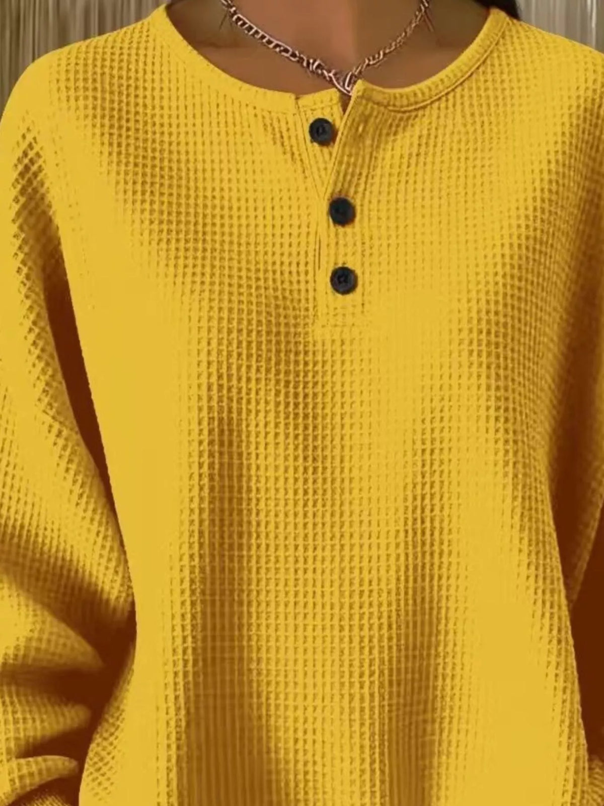 Full Size Waffle Knit Button Detail