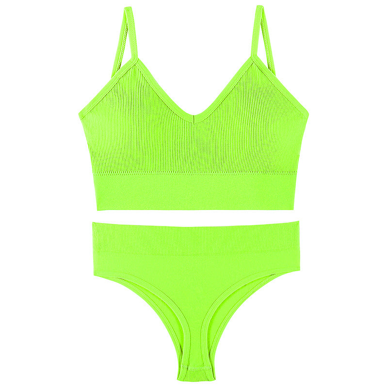 Women Seamless Bra Top Fitness Swimwear Push Up Exercise Bikini For Women 2 Pieces Ribbed Seamless Yoga Bikini Sets Sports Bra And Underwear Set 2 Piece High Waist Summer Bikini