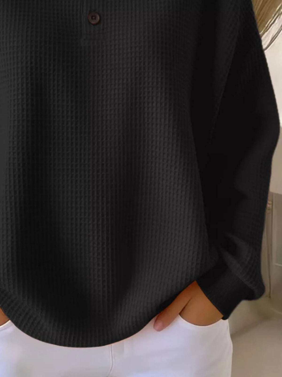 Full Size Waffle Knit Button Detail
