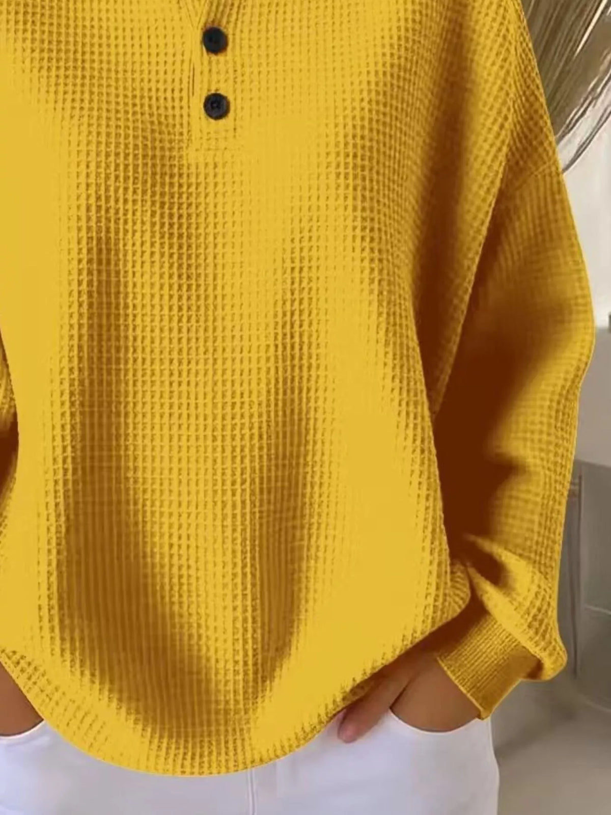 Full Size Waffle Knit Button Detail