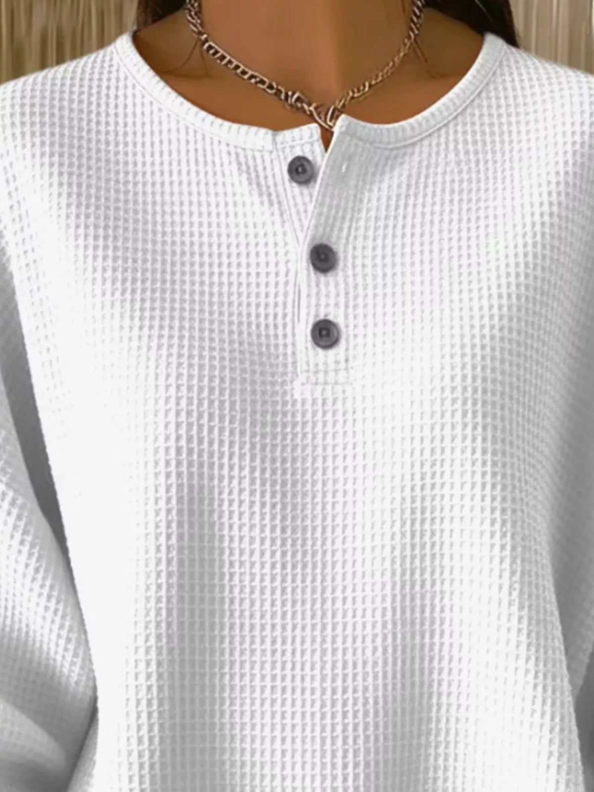 Full Size Waffle Knit Button Detail