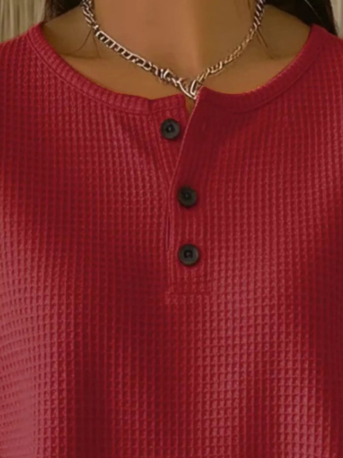 Full Size Waffle Knit Button Detail