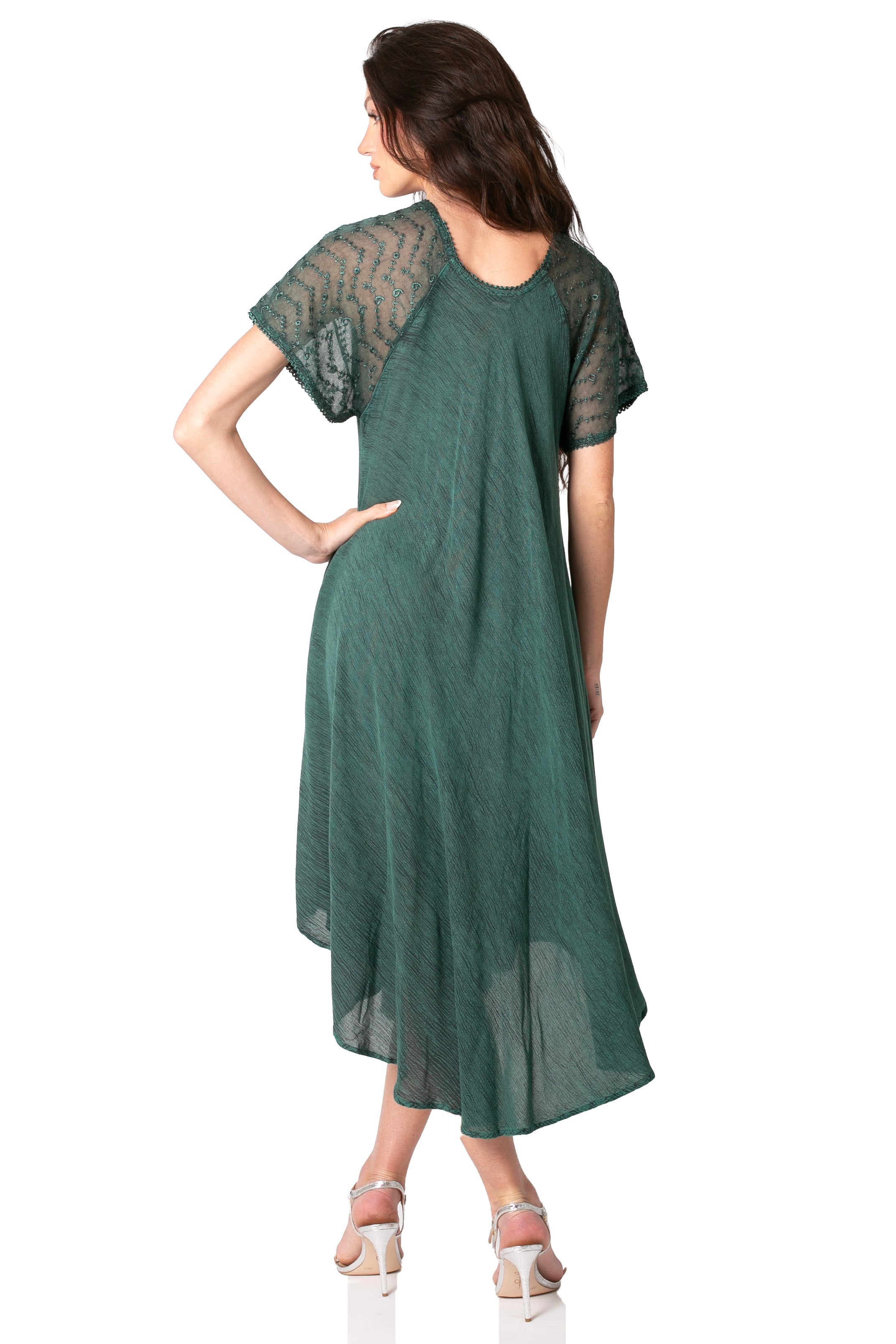 Sakkas Egan Women's Long Embroidered Caftan Dress / Cover Up With Embroidered Cap Sleeves