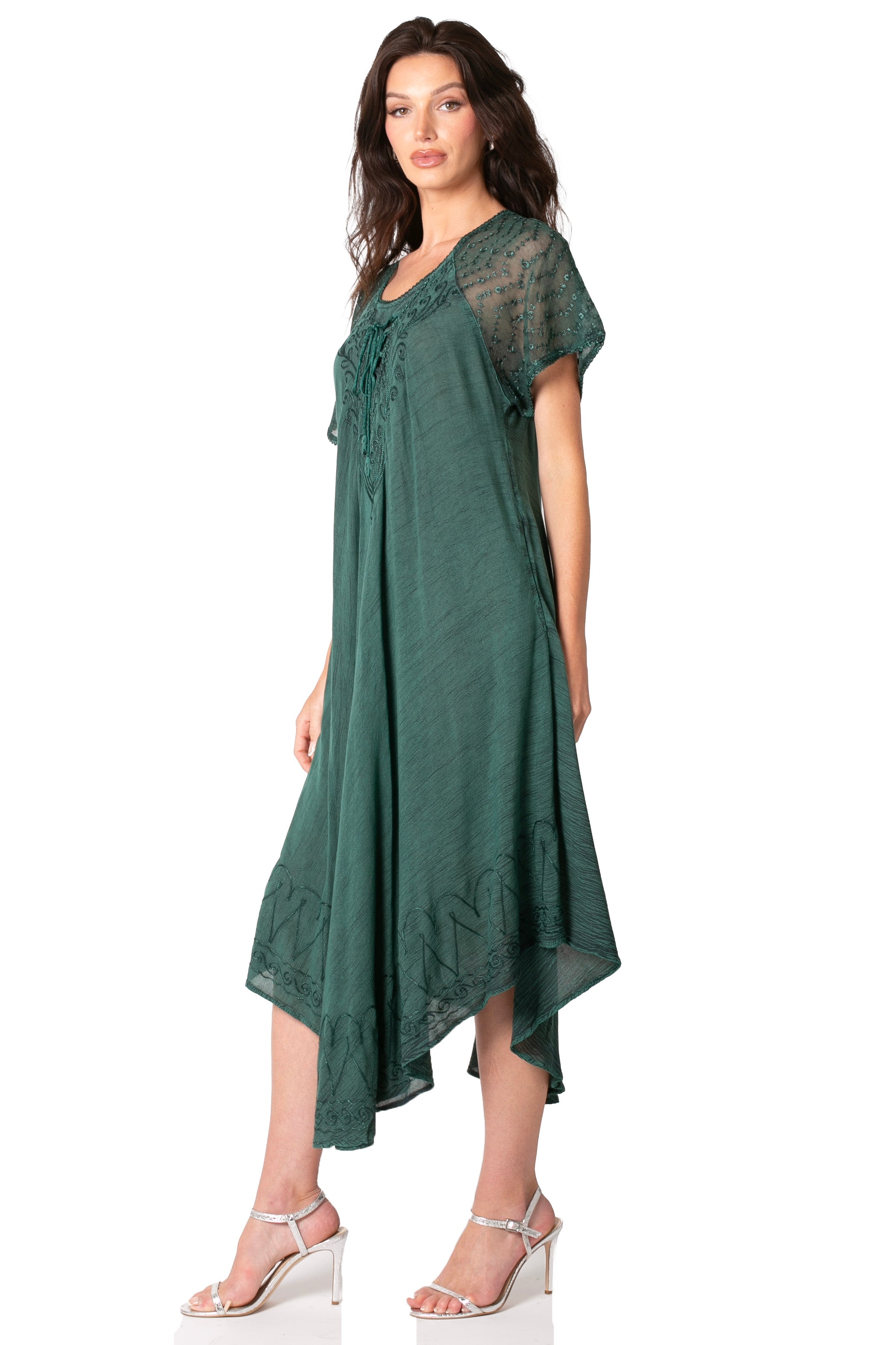 Sakkas Egan Women's Long Embroidered Caftan Dress / Cover Up With Embroidered Cap Sleeves