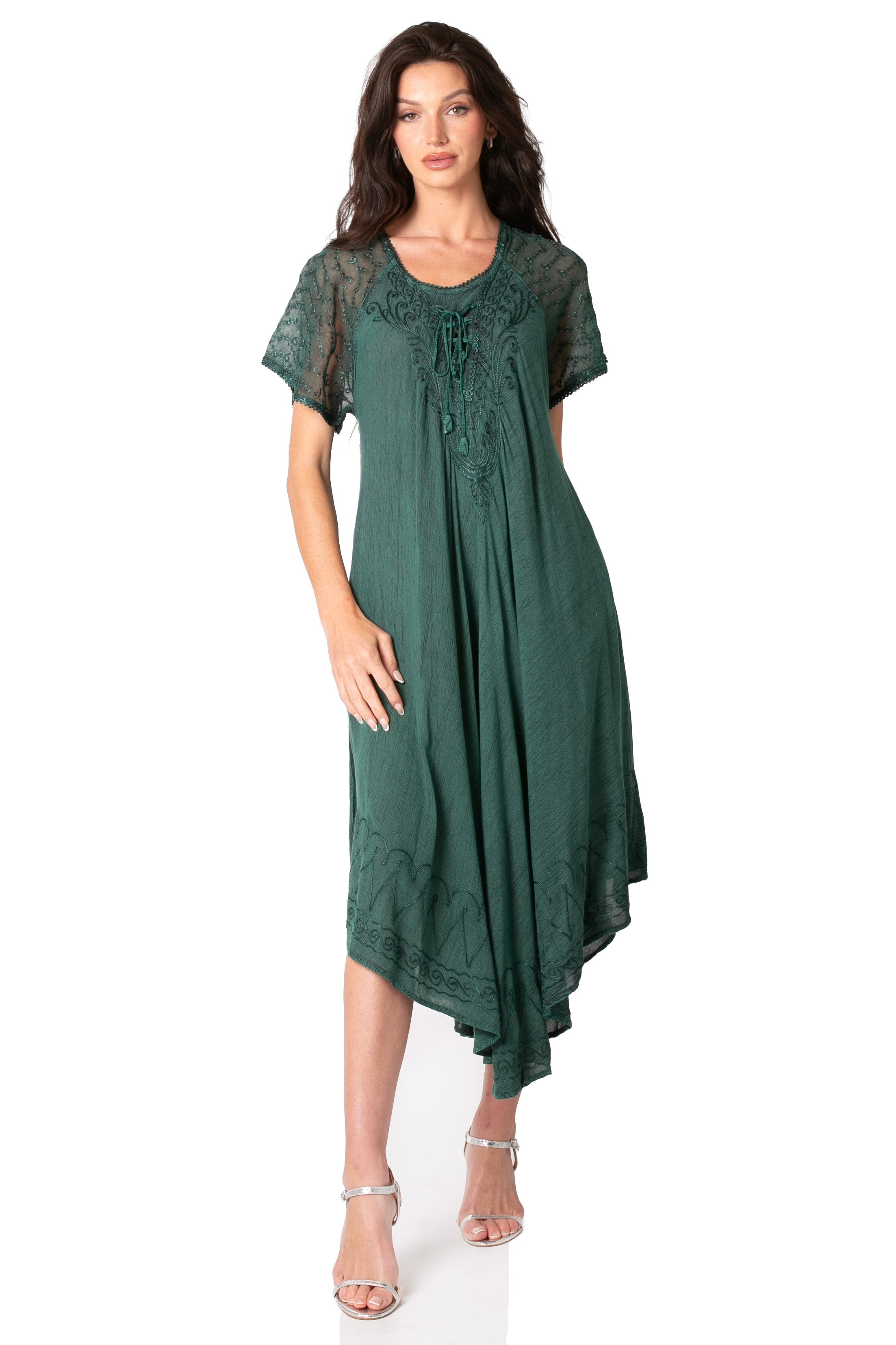 Sakkas Egan Women's Long Embroidered Caftan Dress / Cover Up With Embroidered Cap Sleeves