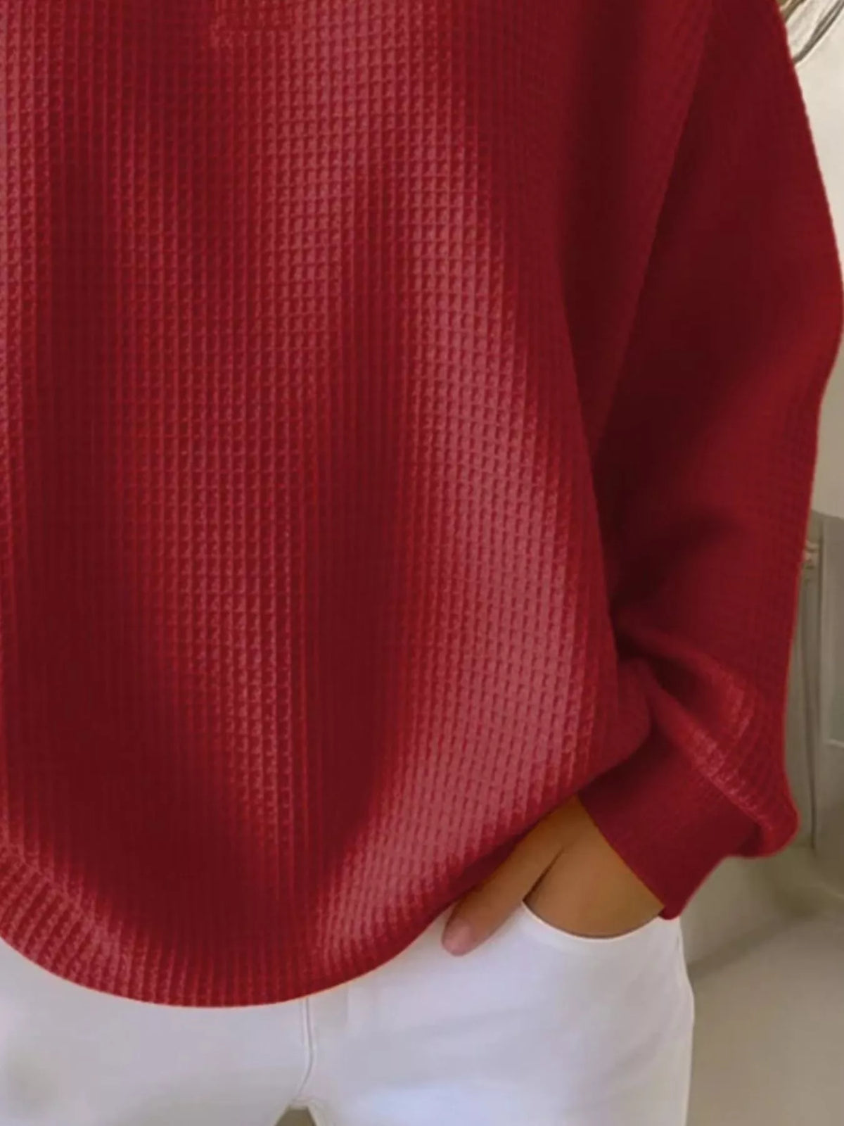 Full Size Waffle Knit Button Detail