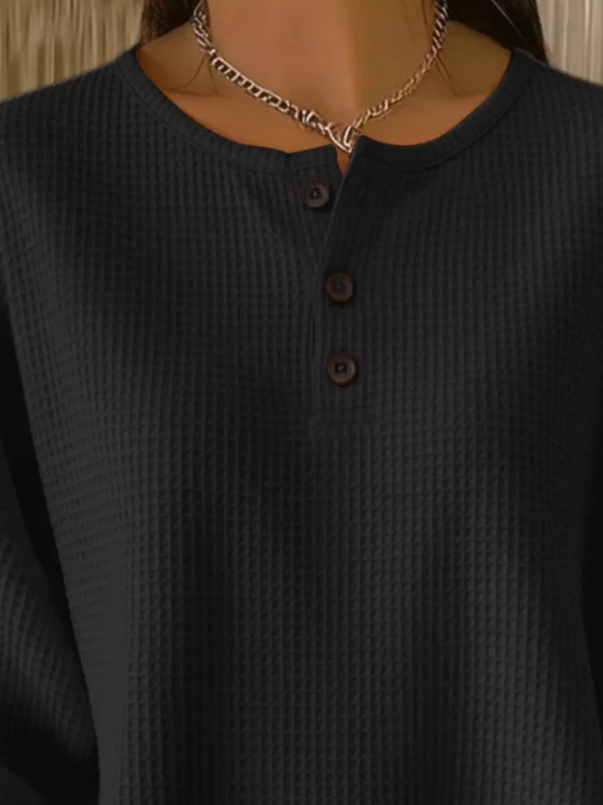 Full Size Waffle Knit Button Detail